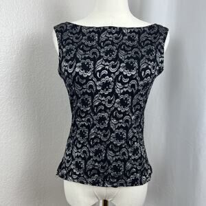 VTG My Michelle Top Womens Large Black Floral Sheer Back Fairy Whimsigoth Y2K